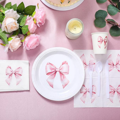 Sieral 144 Pcs Pink Bow Party Supplies Coquette Birthday Party Decoration Bow