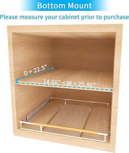 Expandable Pull Out Drawer Cabinet Organizer, Adjustable Width Bottom-Mounted Slide Out Storage Shelves for Cabinets, Required Cabinet Size (14.86"~25.86", D≥22.5"), 1 Pack