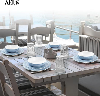 AELS Melamine Dinnerware Set of 12 Pcs, Dinner Dishes Set for Indoor and Outdoor Use, Melamine Plates and Bowls Set for 4, Dishwasher Safe, Lightweight Unbreakable, BPA Free, Blue