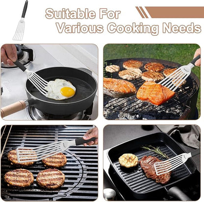 Beijiyi Fish Spatula Stainless Steel, 13.5" Large Metal Fish Spatula for Cast Iron Skillet Cooking and Grilling, Kitchen Slotted Turner with Full Tang Silicone Handle and Curved Blade