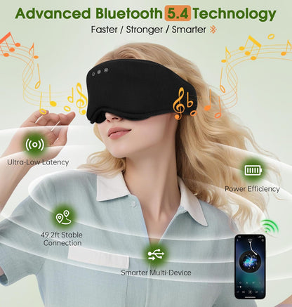 LC-dolida Bamboo Cotton Bluetooth Sleep Mask, 2 in 1 3D Soft Sleep Mask with Sleep Headphones, Sleep Eye Mask with Timming Setting, Blackout Sleeping Mask for Side Sleepers, Women Men, Black