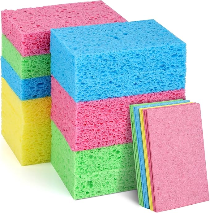 12 PCS Dish Sponges Kitchen, Non Scratch Cleaning Sponge for Non Stick Cookware, Natural Compressed Cellulose Wash Scrub for Household Bathroom, Soft Washing Scrubbers (Multicolor)