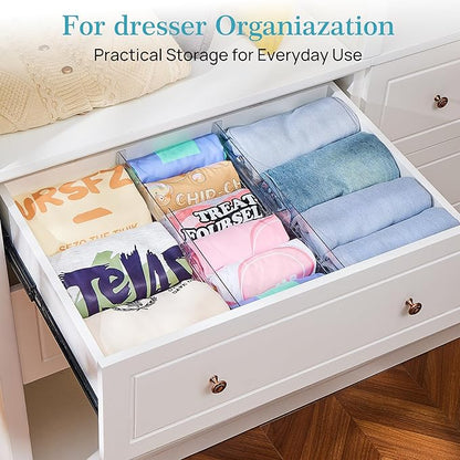 Vtopmart 4 Pack Drawer Dividers for Clothes, 4" High 10.2"-16.6" Adjustable Expandable Dresser Drawer Organizer, Clear Plastic Separators for Dresser, Baby Clothing, Underwear, Cosmetic, Toiletries