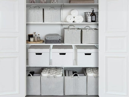 StorageWorks 45L Large Storage Bins for Closet and Shelves, Fabric Organizer Baskets with Metal Frame for Clothes, Towels, Collapsible Storage Basket, Gray and White Stripes, 2-Pack