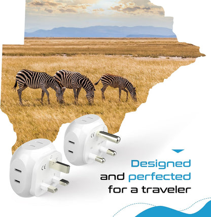 Ceptics South Africa Travel Plug Adapter Set - 4 Input - Ultra Compact - Light Weight - Type M and Type G - USA to Any Type M Countries Such as Botswana, Namibia - 4 Pack (PT-7-10L-4PK),White