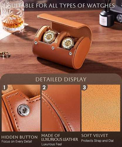Homde Travel Watch Box Leather: Traveling Case for Men - Luxury Watch Roll for Wristwatch on the Go (brown, M)