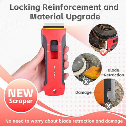 Upgraded Extractable & Magnetic Razor Blade Scraper Tool with 3PCS Plastic Razor Blade Scraper, Razor Scraper with 10 Extra Blades, Cleaning plastic Scraper Tool, sticker, Window, Glass Scraper