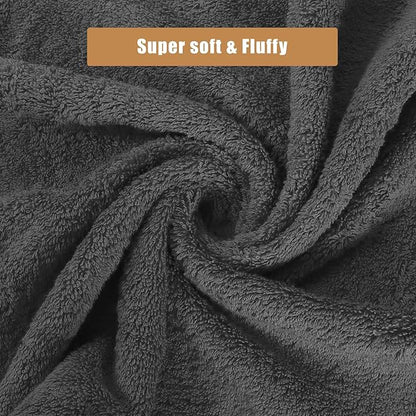 SEMAXE 18-Pack Bath Towel Set Include 6 Bath Towels, 6 Hand Towels, 6 Wash Cloths, 100% Cotton Bathroom Towels with Hanging Loops and Nano-Bio Lifecycle Labels, Soft and Absorbent Towel, Grey