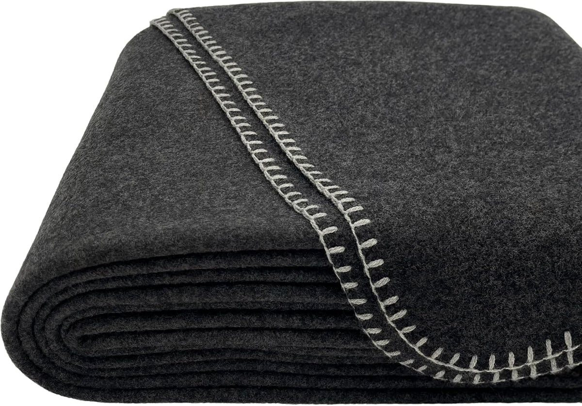 EKTOS 100% Virgin Wool Blanket, 90" x 90", 100 Percent Woolen, Washable Pure Wool (Charcoal, Queen Size)