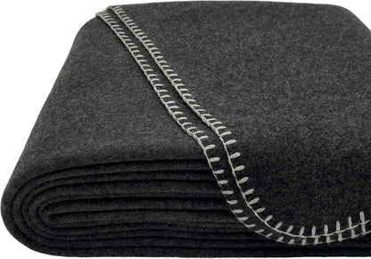 EKTOS 100% Virgin Wool Blanket, 90" x 90", 100 Percent Woolen, Washable Pure Wool (Charcoal, Queen Size)