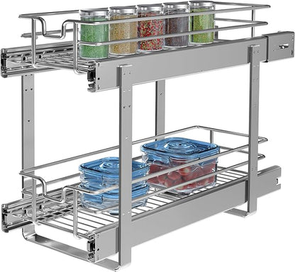 2-Tier Individual Cabinet Pull Out Shelves (9" W x 22" D), Slide Out Kitchen Panty Narrow Cabinet Storage Sliding Shelves