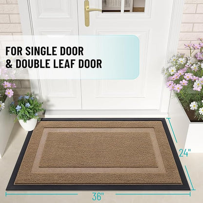 OLANLY Front Door Mat Indoor Outdoor Entrance, Waterproof All-Season, All-Weather Doormat, Sturdy Natural Rubber, Fade Resistant, Low Profile, Easy Clean Patio Porch Entryway Mat, 35x23, Light Borwn