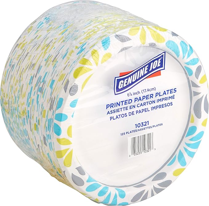 Genuine Joe Printed Paper Plates, 7" (Pack of 125)