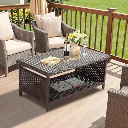 VINGLI Outdoor Wicker CoffeeTable Patio Coffee Tables
