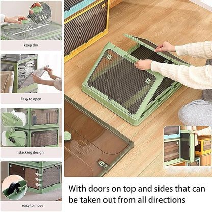 Plastic Trunk Organizer,Closet Organizers and Storage,7 Gal Collapsible Storage Bins,Dorm Room Essentials,2 Pack Dorm Storage Bins with Lids and Doors,Stackable Closet Organizer