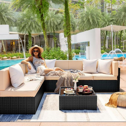 Pamapic 7 Pieces Outdoor Sectional Furniture，Wicker Patio sectional Furniture