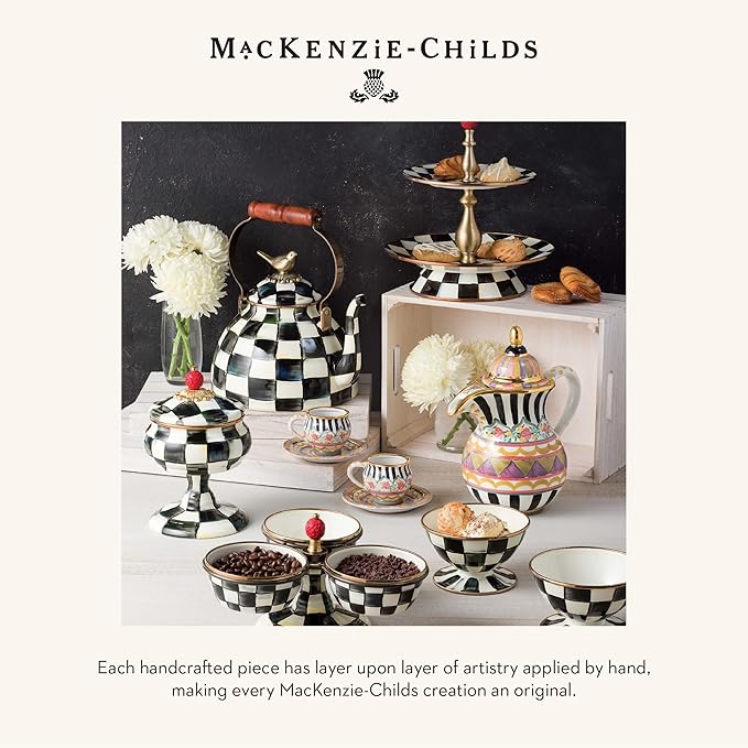MACKENZIE-CHILDS Supper Club 3-Piece Place Setting, Fork, Spoon, and Knife Dinner Flatware Set, Black-and-White Courtly Check