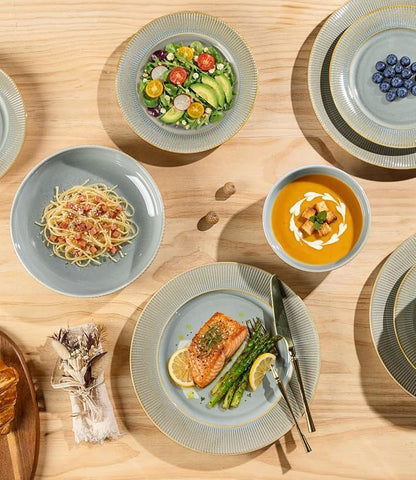 Ceramic Dinnerware Set for 4, 12-Piece Plates and Bowls Set | Lightweight