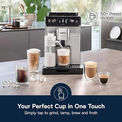 De'Longhi Eletta Explore Espresso Machine with Cold Brew, Hot & Cold Milk Frother - 50+ Recipes, Built in Grinder, User Profiles, Smartphone Compatible with Bean Adapt Technology for Ideal Extraction