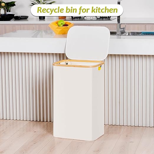efluky Recycle Bin Holder 100L, 26 Gallon Trash Can with Lid, Garbage Bag Holder for Yellow Bags, Easy Removal, (Inner Bag Not Included) -Beige