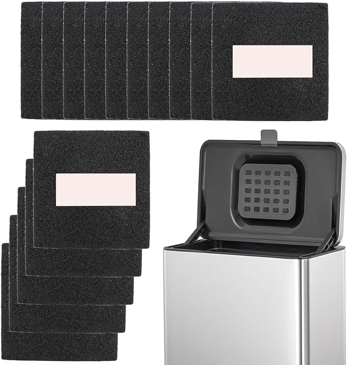 15 Pack Trash Can Odor Filter Refills for Trash Can and Compost Bin, Activated Charcoal Deodorizer Sheets for Indoor Kitchen Compost Bucket Countertop and Recycle Bin, Square 3.9 Inch