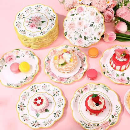 120 Pcs Spring Floral Paper Plates 7 Inch Pink Floral Party Decoration Plates