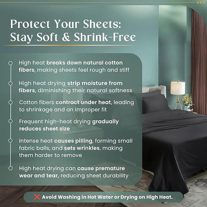 800 Thread Count Egyptian Cotton Sheets Queen Sheet Set Deep Pocket,100% Cotton Bed Sheets Queen Size Set, No Pill Soft & Comfy Naturally Cool Breathable Elasticated Sheet & Pillowcase Sets- Charcoal