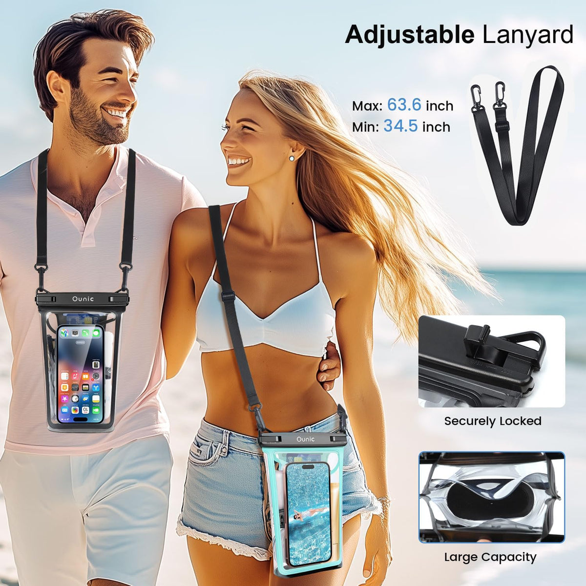 Large Waterproof Phone Pouch, Floating Waterproof Pouch for iPhone 16 15 14 13 12 Pro Max Galaxy S25 S24 S23, Adjustable Lanyard, IPX8 Waterproof Bag for Beach Cruise Swimming Rafting Boating