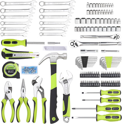 FASTPRO 225-Piece Household Tool Set, SAE & Metric Mechanics Hand Tool Set with Toolbox, Home/Auto Repairing Tool Kit for DIY, Home Maintenance and Car Repairing, Green