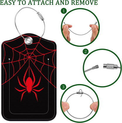 2 PCS Leather Luggage Tags for Suitcase Spider and Spider Web Travel Luggage Tag with Privacy Flap Name ID Label and Metal Loop for Travel Bag Suitcase