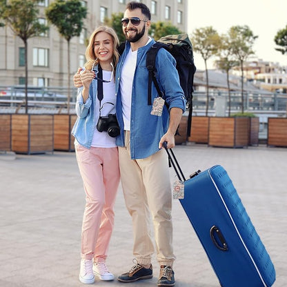 Set of 2 Luggage Tags for Suitcases, Leather Passport Travel Stamps Baggage Tags with Stainless Steel Loop, Privacy Name ID Card Cover Kawaii Travel Labels for Women Men Kids Girls