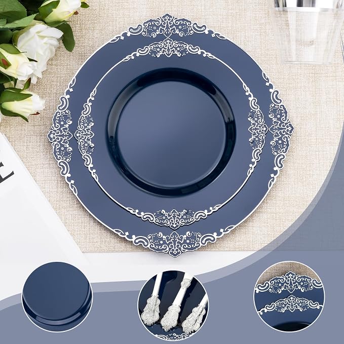 Bestluck 700PCS Navy Blue Disposable Dinnerware