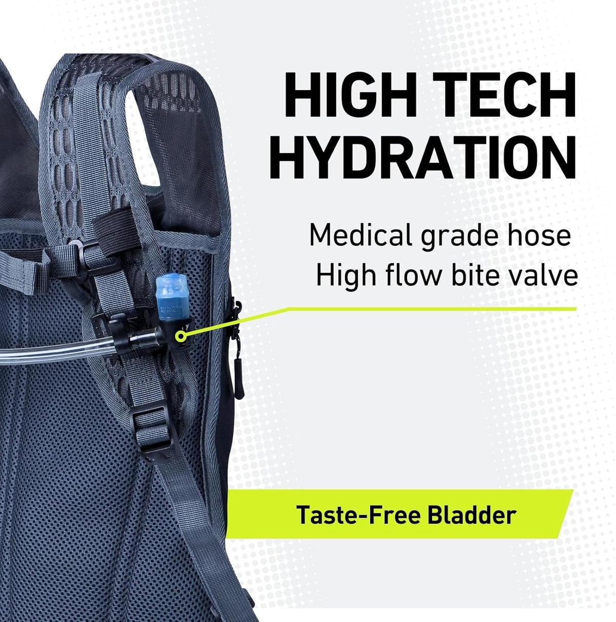 Vibrelli Hydration Backpack & 2L Hydration Bladder - High Flow Bite Valve - Hydration Pack for Cycling, Running, Hiking
