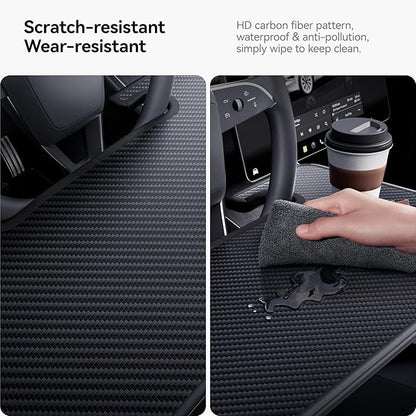 YONZEE 2-in-1 Car Steering Wheel Desk Tray & Car Seat Gap Filler Organizer – Foldable Carbon Fiber Look Table for Laptop, Eating Food, Writing – Universal Fit for Most Vehicles