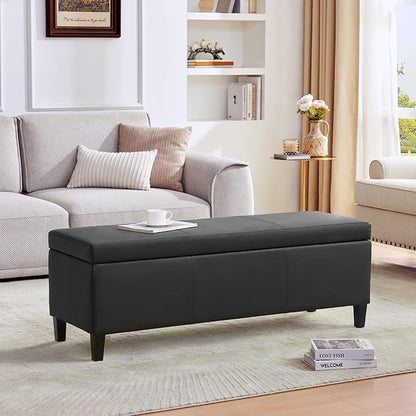 HUIMO Faux Leather Storage Ottoman Bench 50.3 Inch Extra Long PU Upholstered Bedroom Bench with Large Storage Space for The Living Room, Entryway, Bedroom Hold Up to 300lbs (Black)