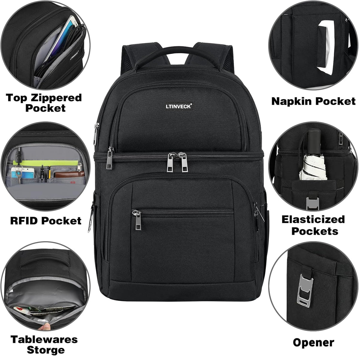 Cooler Backpack,Insulated Backpack Cooler Leakproof Double Deck Cooler Bag for Men Women RFID Lunch Backpack