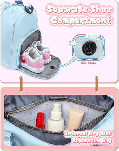 Easter Gifts for Teens Girls-Girl Gym Bag with Shoe Compartment, Kid Personalized Weekender Overnight Bags, Initial Travel Tote with Makeup Pouch, Gift for 3 4 5 6 7 Year Old Kids (Letter T)