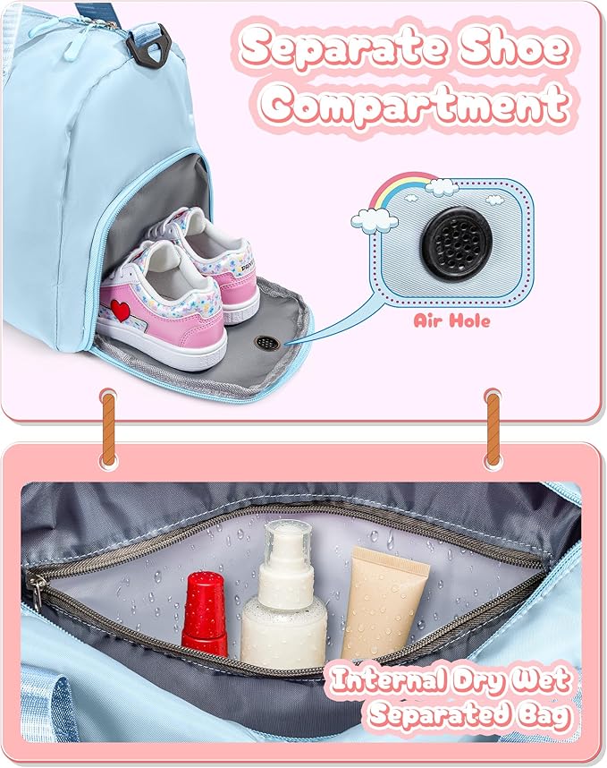 Valentines Day Gifts for Her-Girl Gym Bag with Shoe Compartment, Kid Personalized Weekender Overnight Bags, Initial Travel Tote with Makeup Pouch, Girls Kids Easter Gift (Letter V)