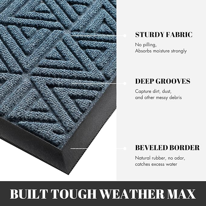 Yimobra Large Door Mat 47x24, All-Weather Waterproof Non-Slip Welcome Matt Outdoor, Heavy Duty Non Slip Doormat for Entryway for Patio and Garage Indoor, Easy Clean, Mix Blue