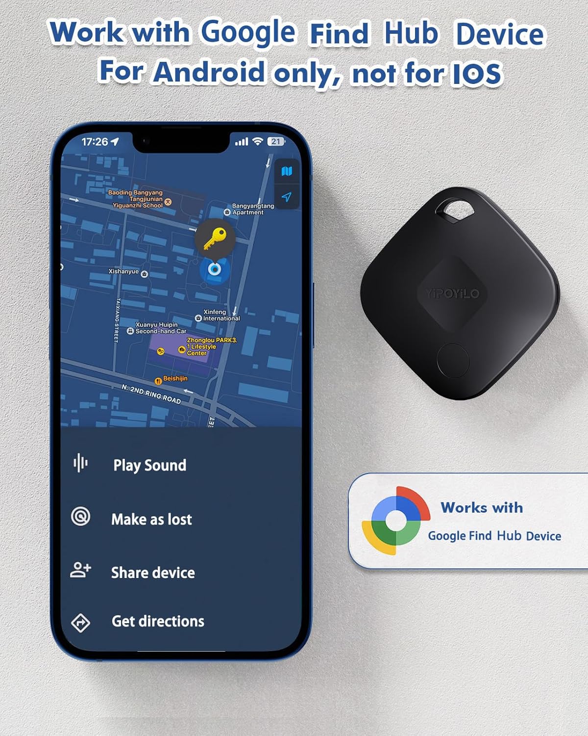 Real-time Positioning Air Tracker Tag, Key Finder, Work with Google Find Hub(Only for Android, Not for iOS), Bluetooth Tracker for Luggage, Backpack etc, 4 Pack Black
