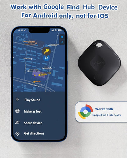 Real-time Positioning Air Tracker Tag, Key Finder, Work with Google Find Hub(Only for Android, Not for iOS), Bluetooth Tracker for Luggage, Backpack etc, 4 Pack Black