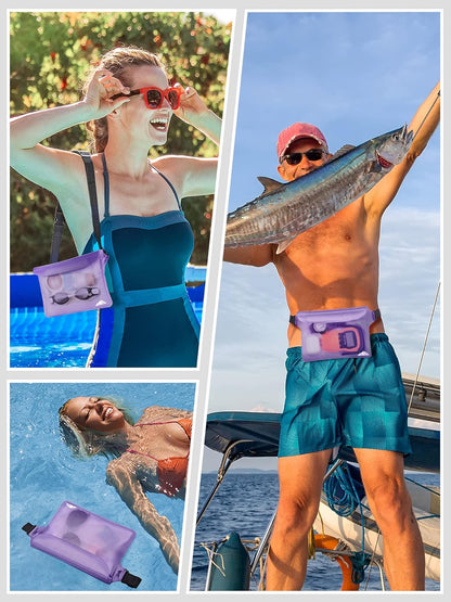 HEETA Waterproof Fanny Pack, Waterproof Pouch Dry Bag 2/3/4 Pack for Phone Passport Purse, Adjustable Waist Strap for Swimming Kayaking Boating Paddle Board Accessories Cruise Beach Camping Essentials