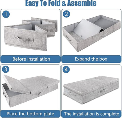 Underbed Storage Containers Bin with Lids, Large Under Bed Storage Organizer Box with Handle, Foldable Under the Storage Bags for Organizing Clothes, Shoes, Blankets, Pillows