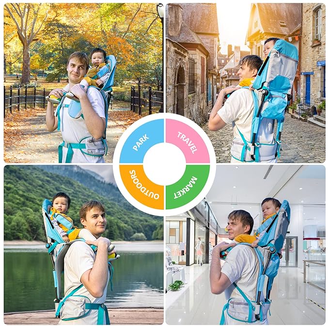 Baby Hiking Backpack Carrier with Rain Cover Sun Shade - Safe Backrest & Ergonomic Seat for Toddlers - Holds Up to 40 Pound - 6 Months to 3 Years