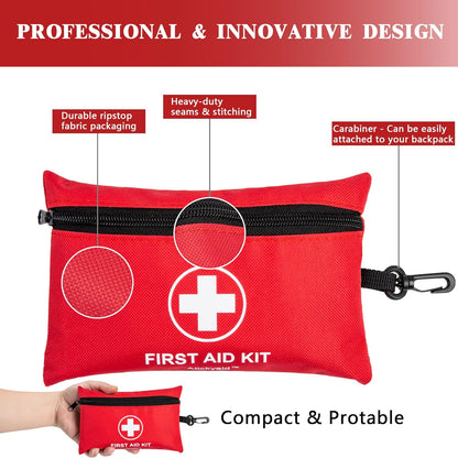Mini First Aid Kit - 140 Piece Small First Aid Medical Kit for Car, Home, Office, Travel, Camping, Sports, Outdoor, School - Emergency First Aid Supplies and Survival Kit