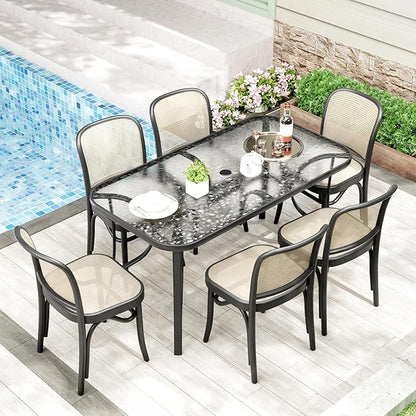 TLSUNNY Patio Outdoor Table W/ 1.69″ Umbrella Hole, Outdoor Metal Furniture