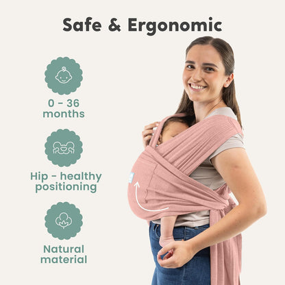 CuddleCarry™ Pre-Wrapped Baby Ring Sling by CuddleBug - Adjustable, Lightweight Baby Carrier Wrap - Ergonomic Front Carry for Newborn to Toddler (0-36m, 8-35 lbs) - Pink