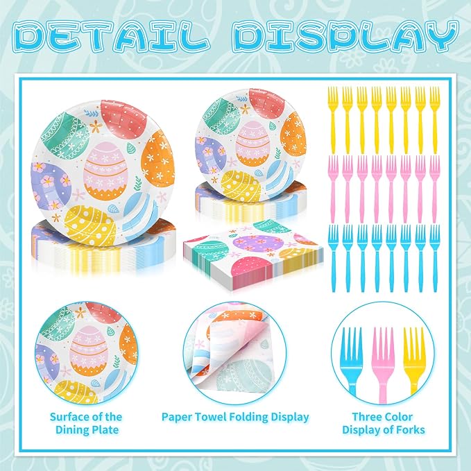 96 Pieces Easter Day Tableware Set Party Supplies