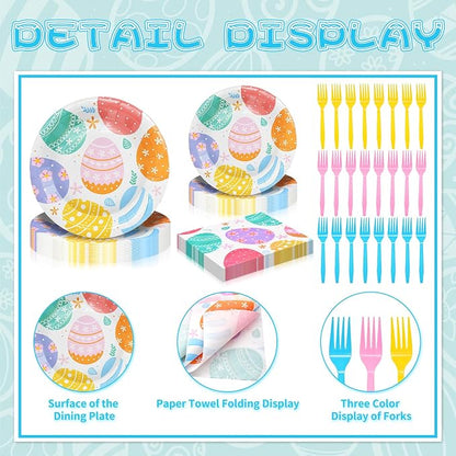 96 Pieces Easter Day Tableware Set Party Supplies