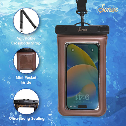 Sonix Waterproof Phone Pouch - Floating Phone Case Dry Bag w/Crossbody Lanyard - Beach Cruise Travel Essentials - Compatible w/All Devices, Touchscreen Friendly | Mocha
